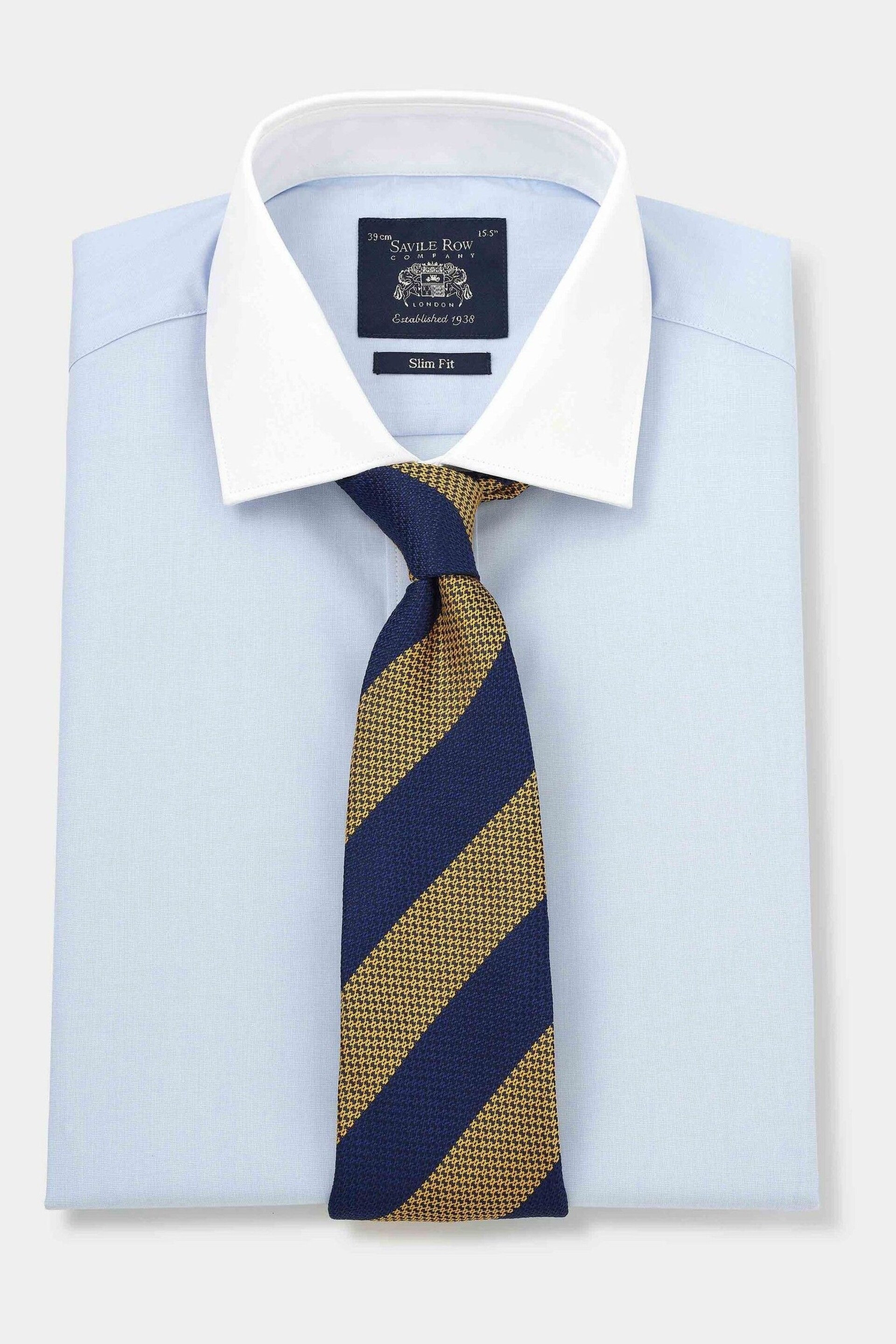 The Savile Row Company Slim Blue Contrast Collar Double Cuff Shirt - Image 1 of 4
