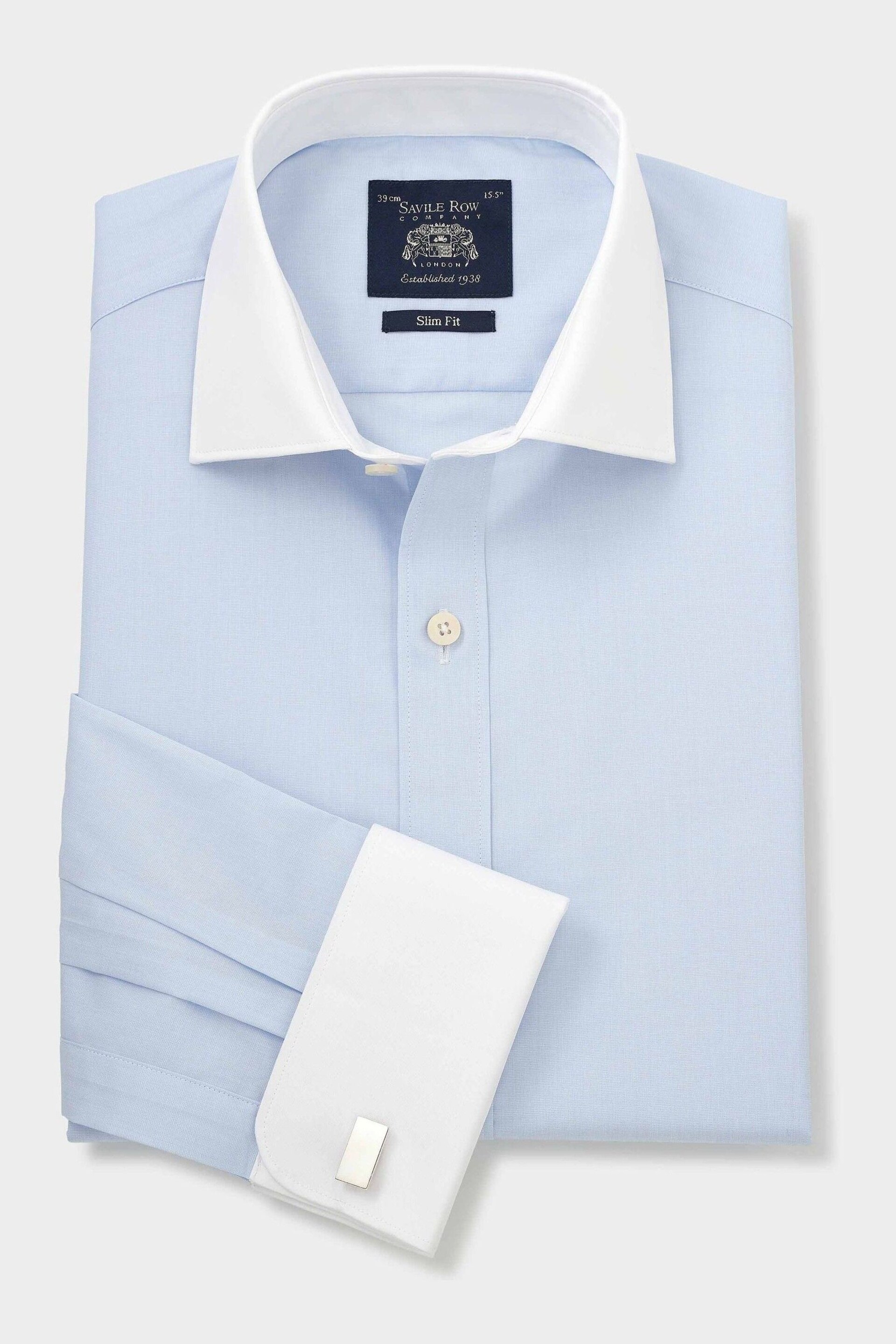 The Savile Row Company Slim Blue Contrast Collar Double Cuff Shirt - Image 2 of 4