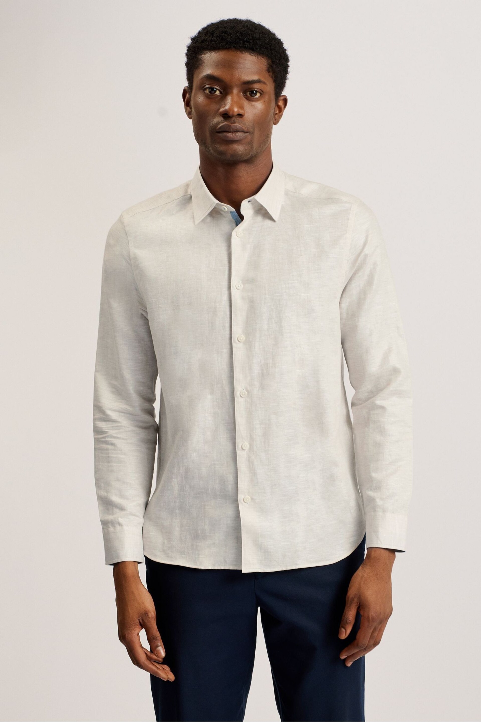 Ted Baker Cream Romeos Linen Shirt - Image 1 of 6