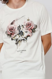 Religion White Roses Skull 100% Cotton T-Shirt - Image 4 of 4