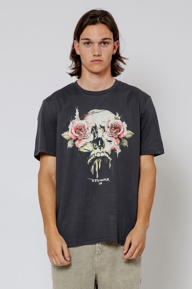 Religion Black Roses Skull 100% Cotton T-Shirt - Image 2 of 4