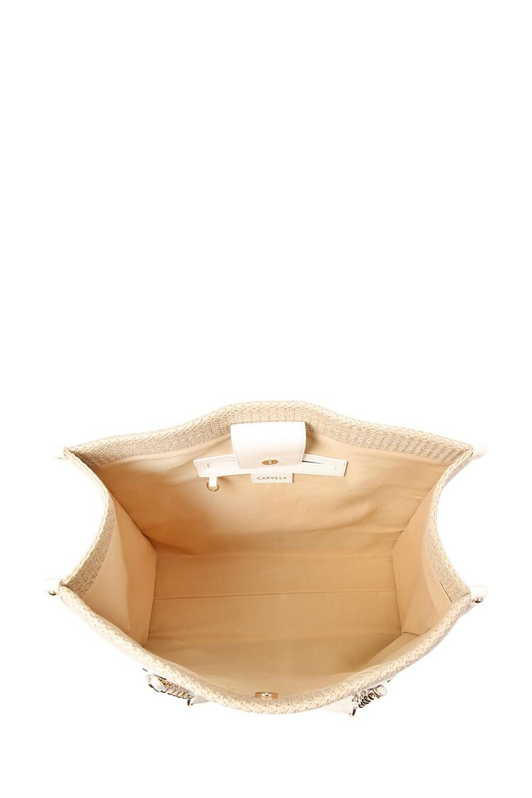 Carvela Cream Raffia Chain Tote Bag - Image 1 of 2