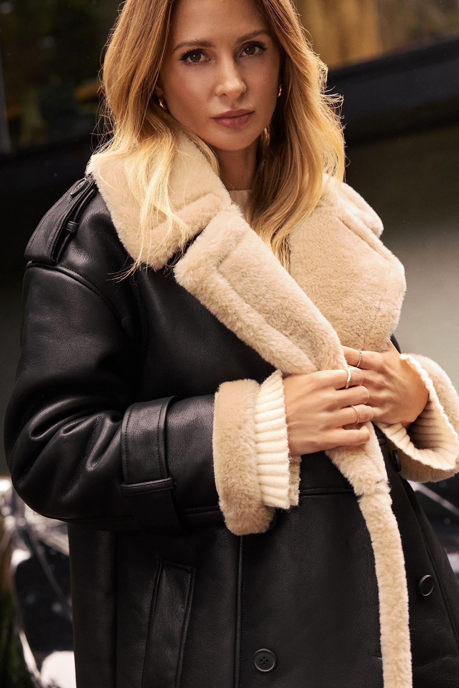 Friends Like These Black Longline Bonded Aviator Coat