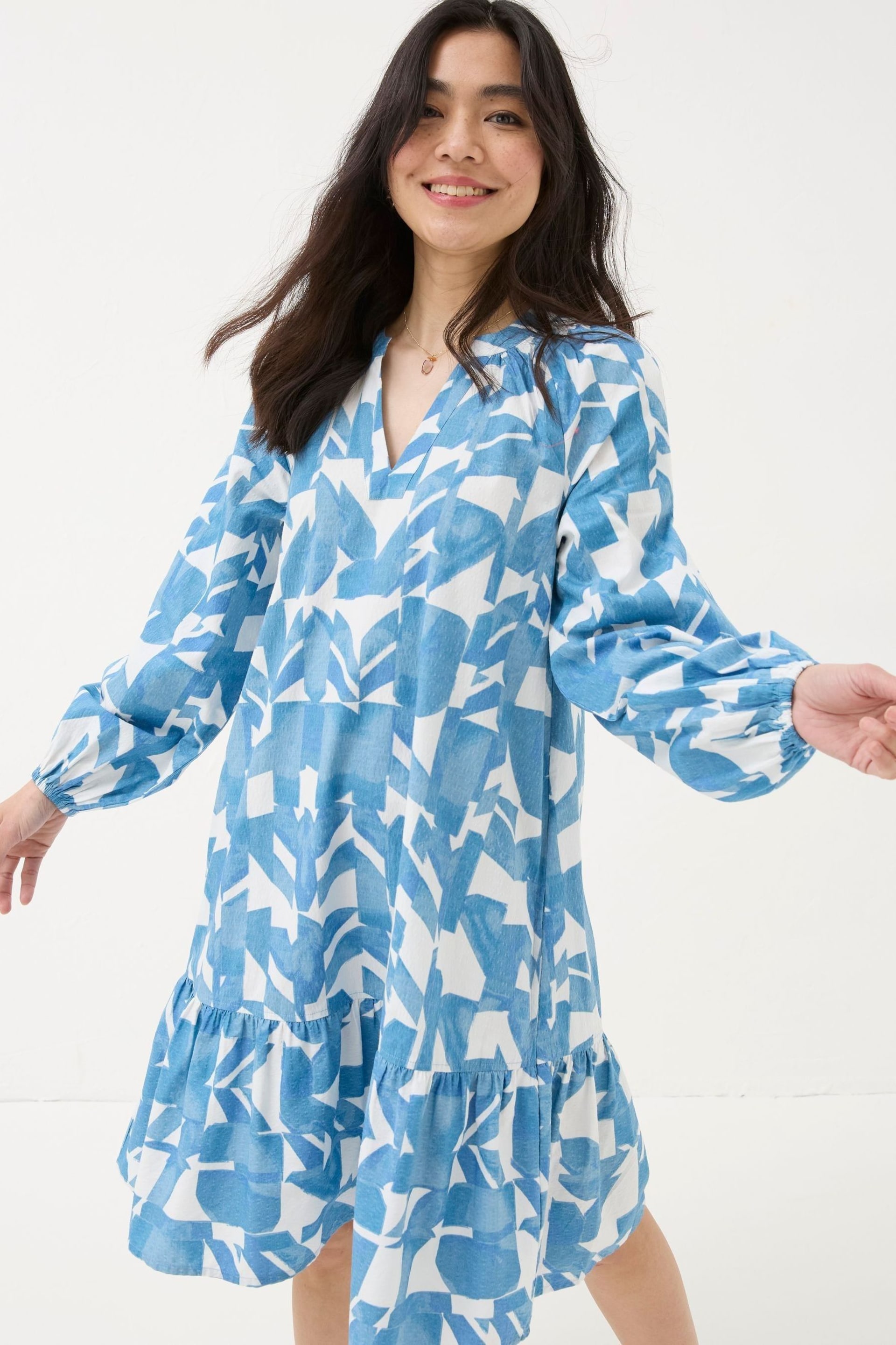 FatFace Blue Amy Med Geo Dress - Image 1 of 7