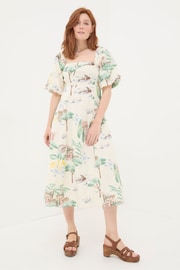 FatFace Natural Lucie Postcard Midi Dress - Image 1 of 7