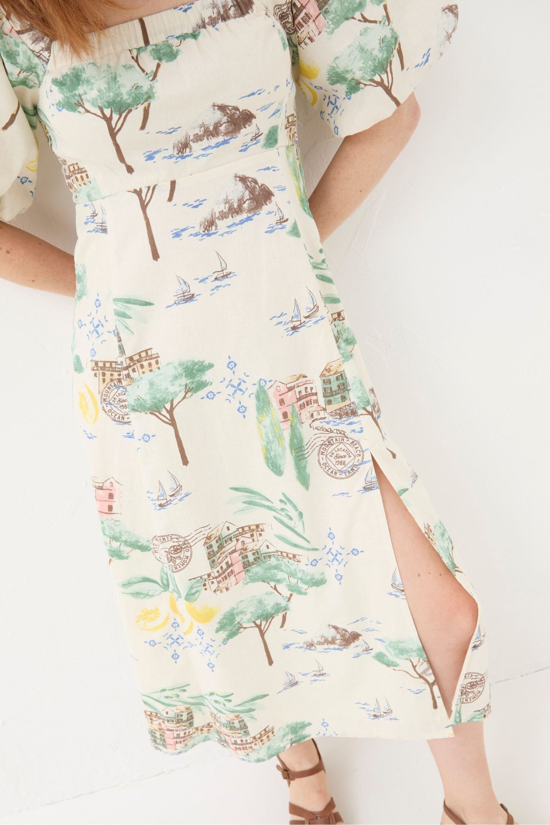 FatFace Natural Lucie Postcard Midi Dress - Image 4 of 7