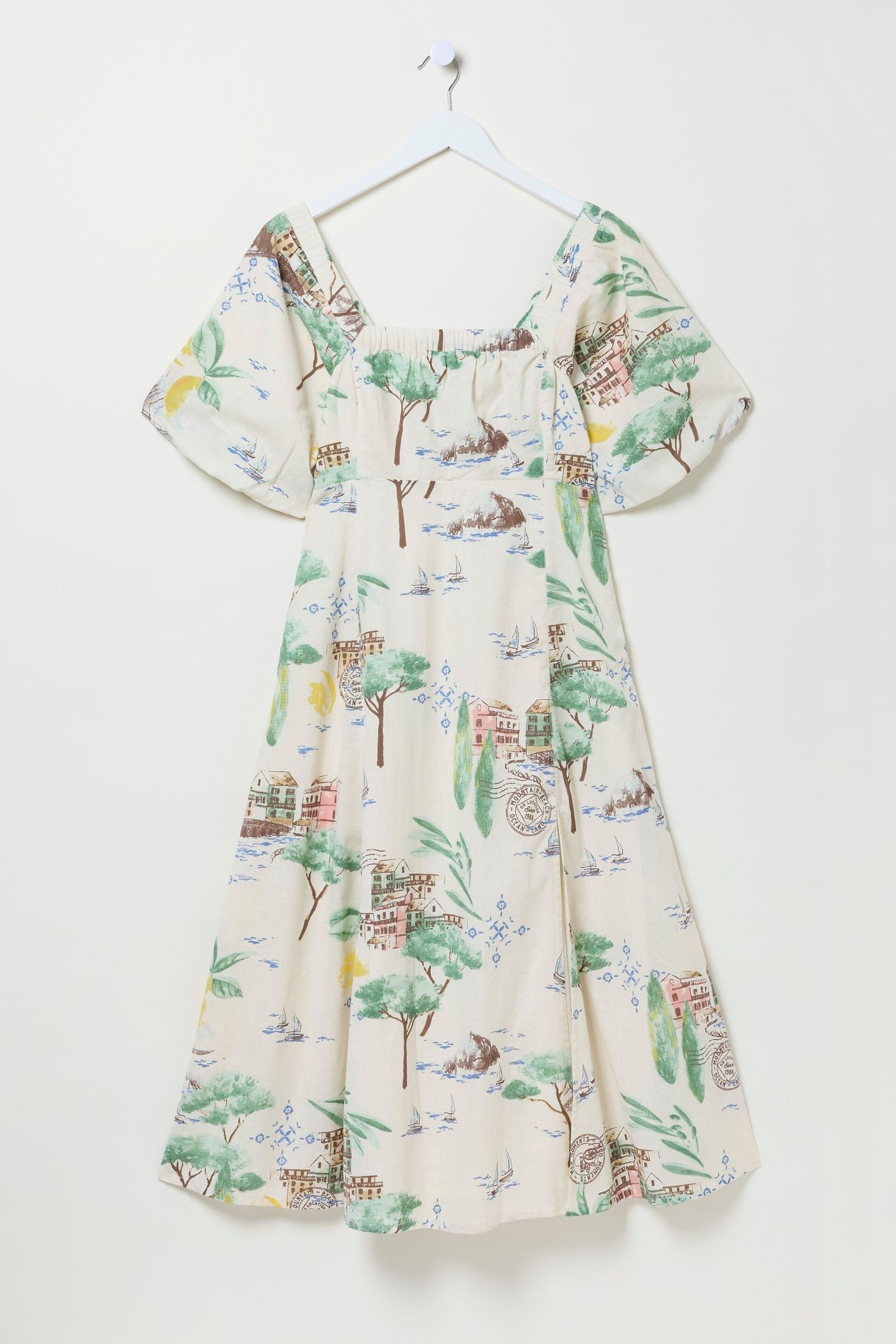 FatFace Natural Lucie Postcard Midi Dress - Image 7 of 7