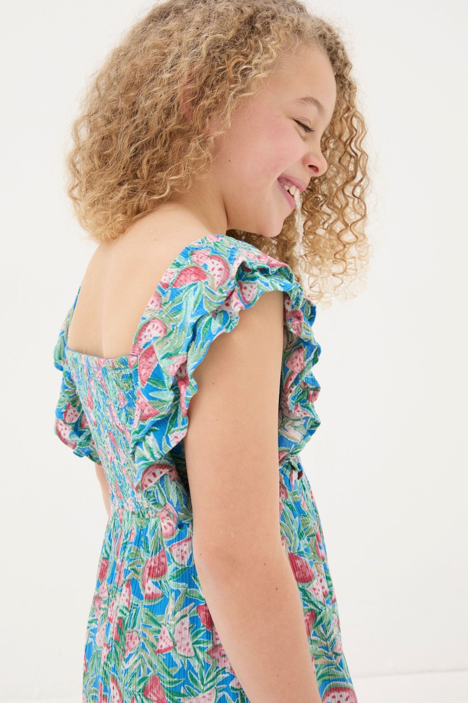 FatFace Blue Watermelon Frill Dress - Image 2 of 5