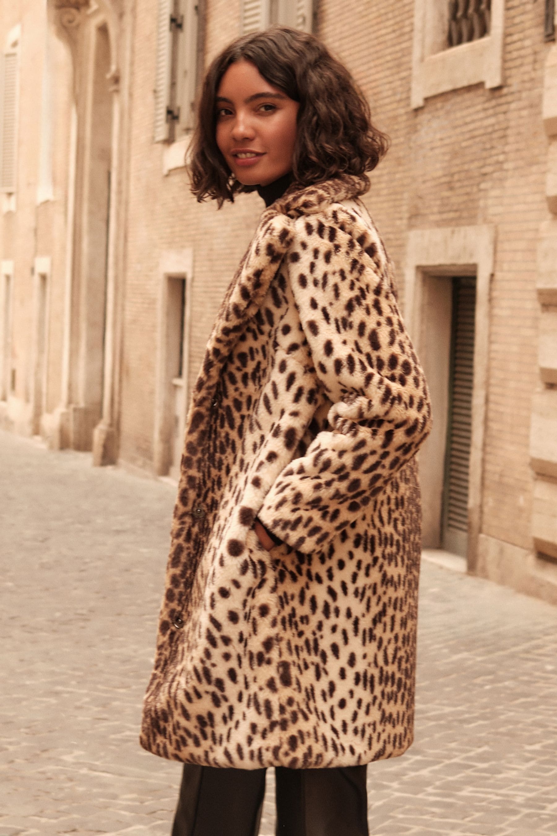 Longline leopard print coat outlet