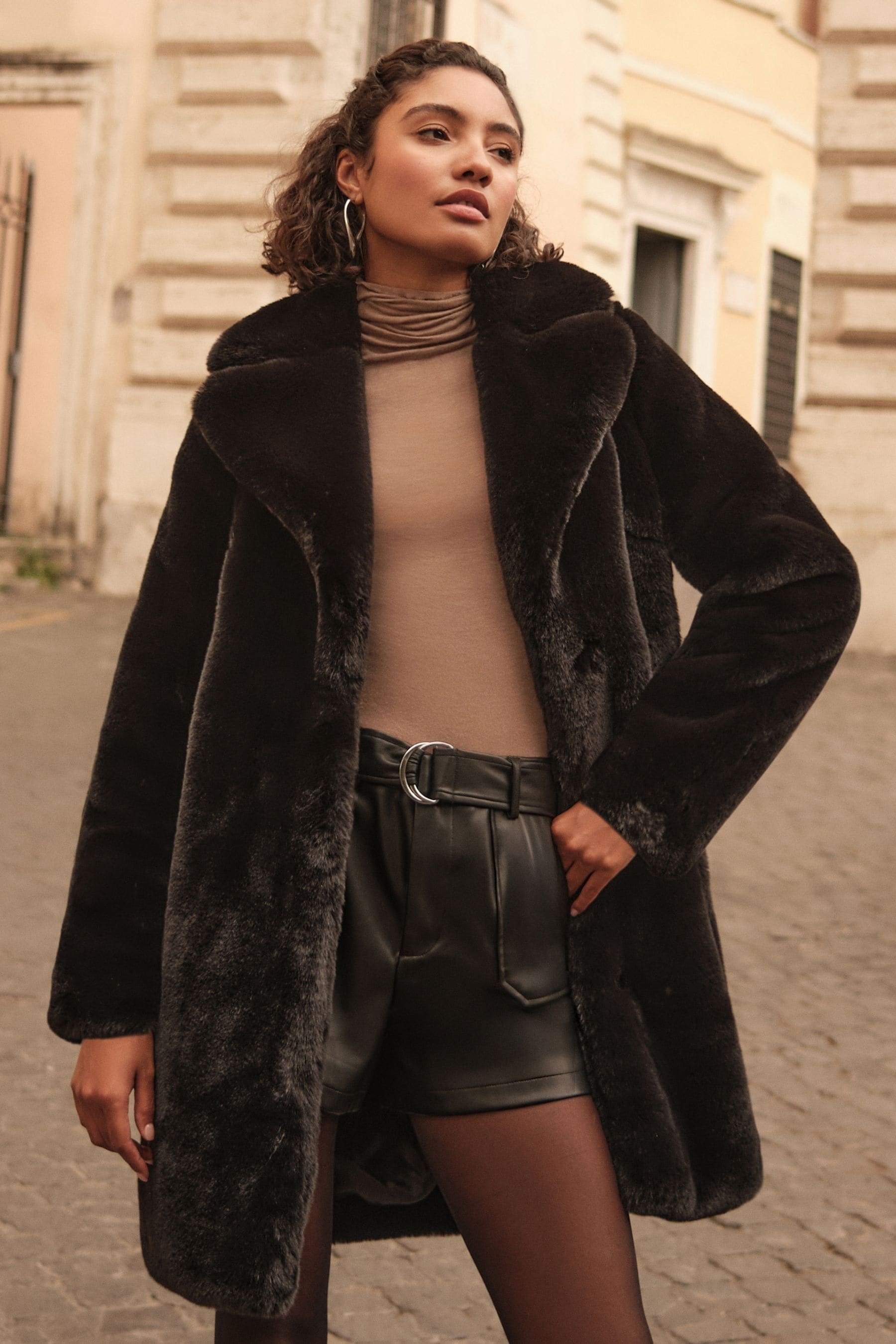 Fur coat longline on sale