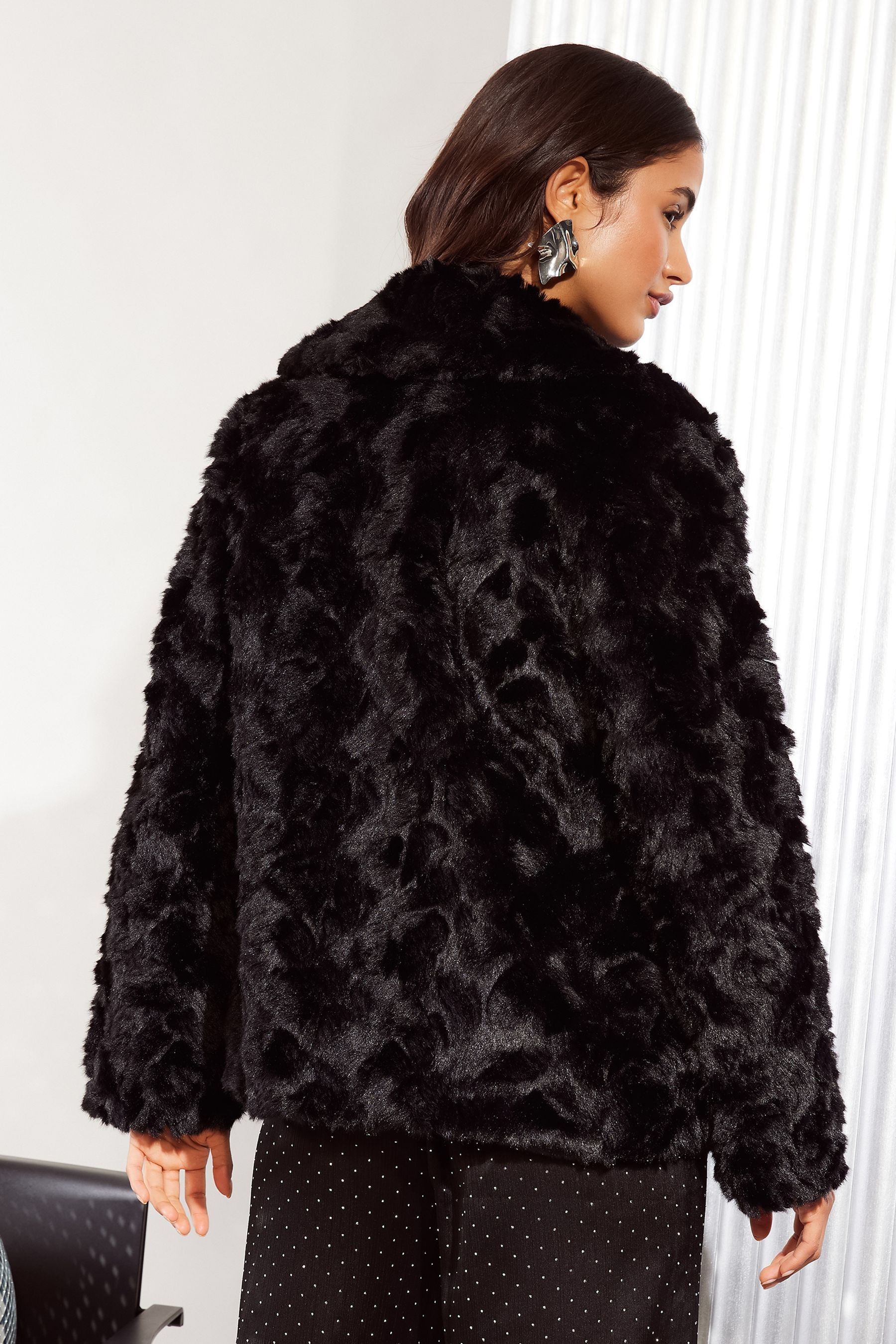 Friends Like These Black Textured Faux Fur Coat