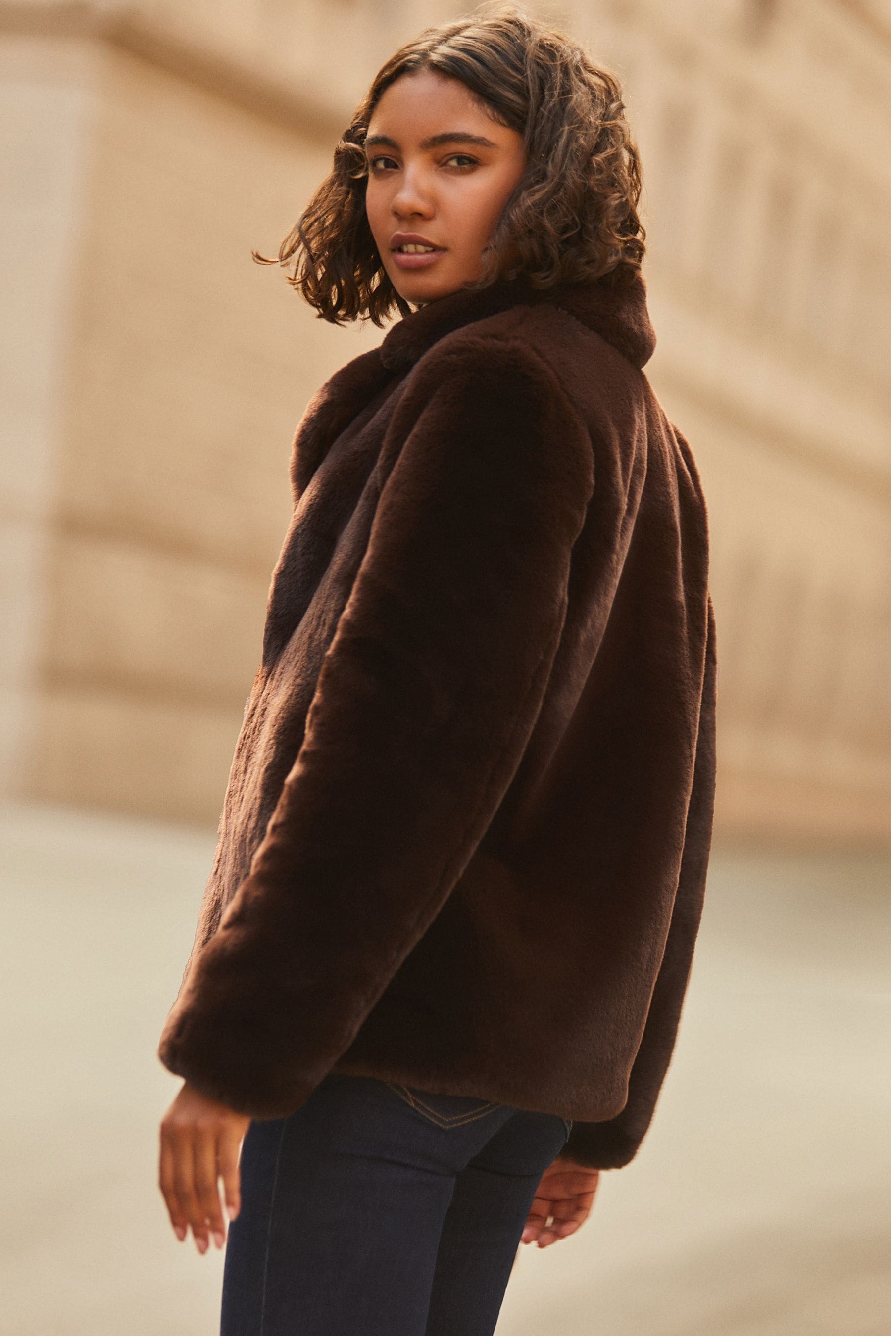 Brown fur jacket with hood outlet