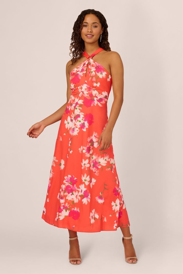 Adrianna Papell Orange Empire Halter Chiffon Dress - Image 1 of 7