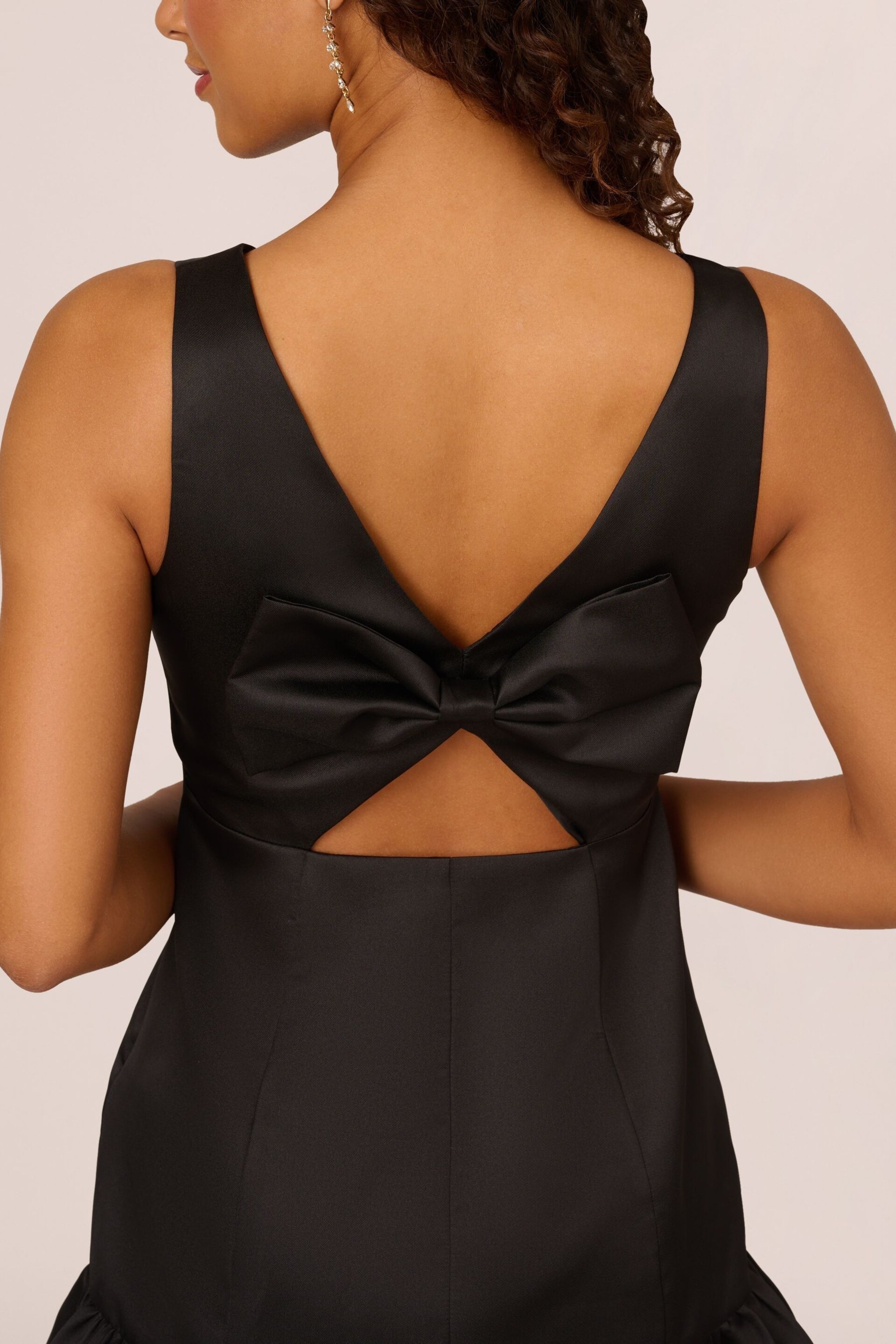 Adrianna Papell Mikado Flounce Hem Black Midi Dress - Image 6 of 7