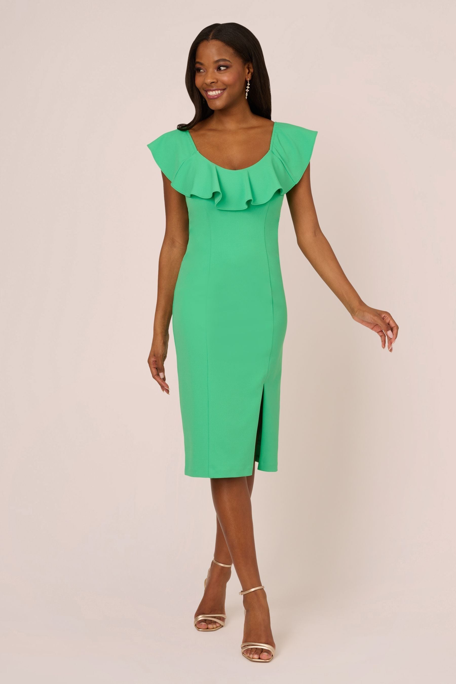 Buy Adrianna Papell Green Knit Crepe Ruffle Midi Dress from Next Gibraltar