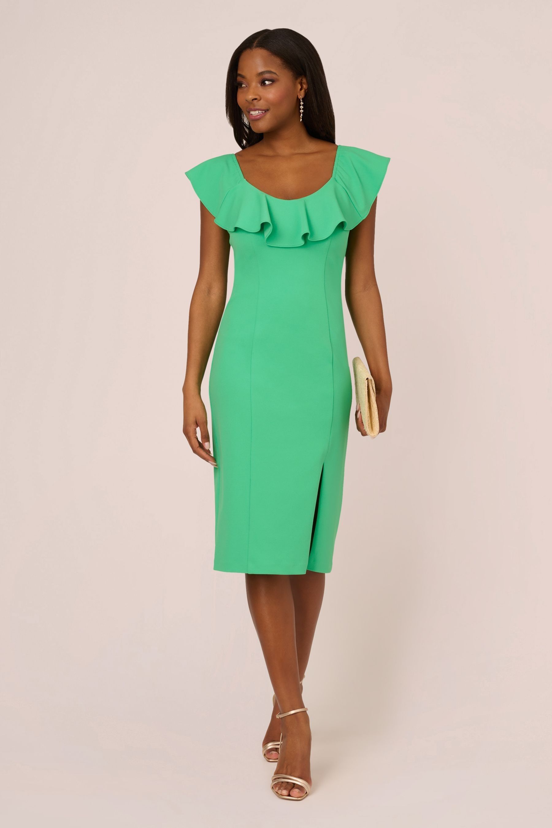 Crepe knit ruffle dress outlet
