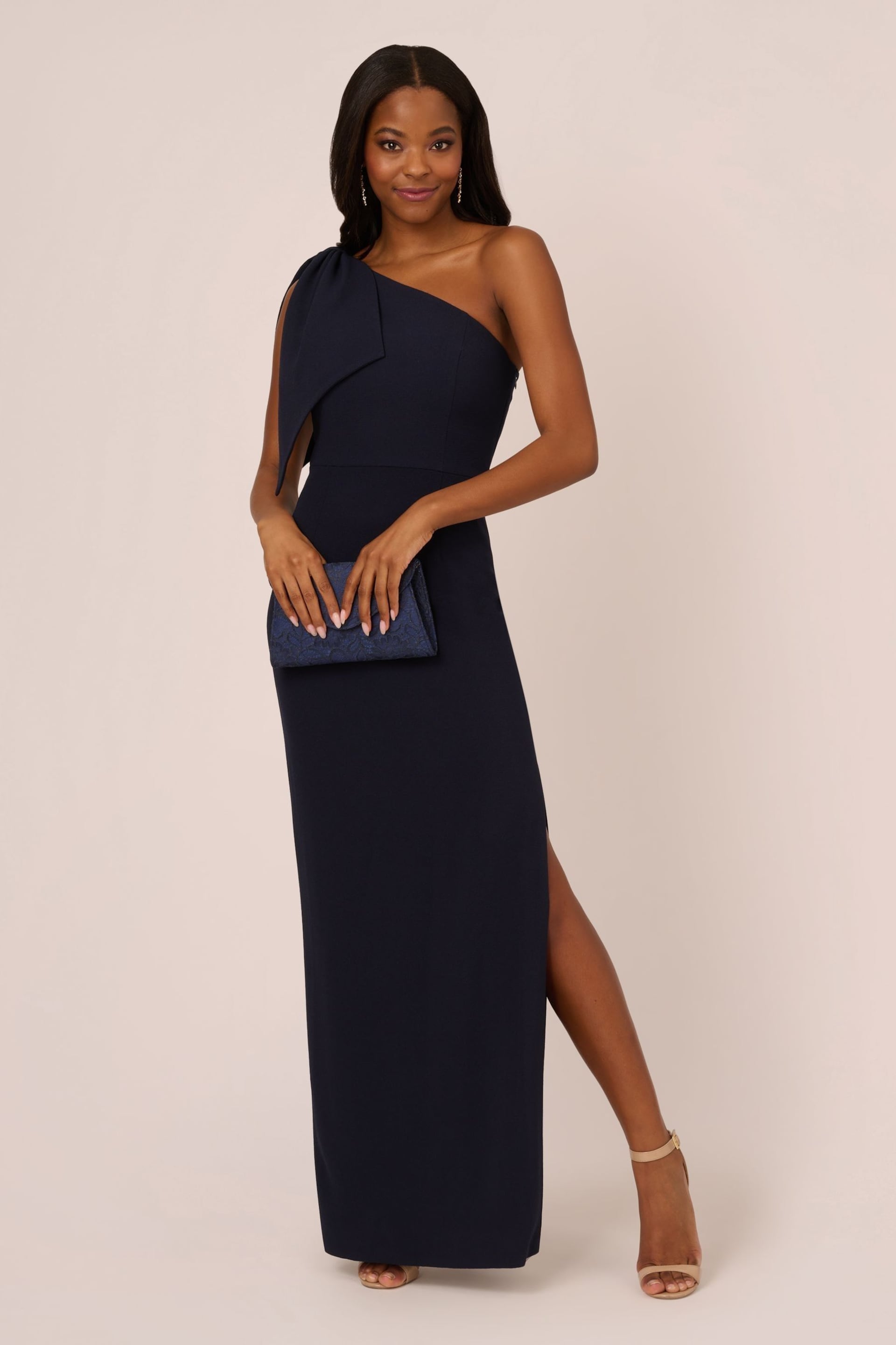 Adrianna Papell Blue One Shoulder Gown - Image 4 of 7