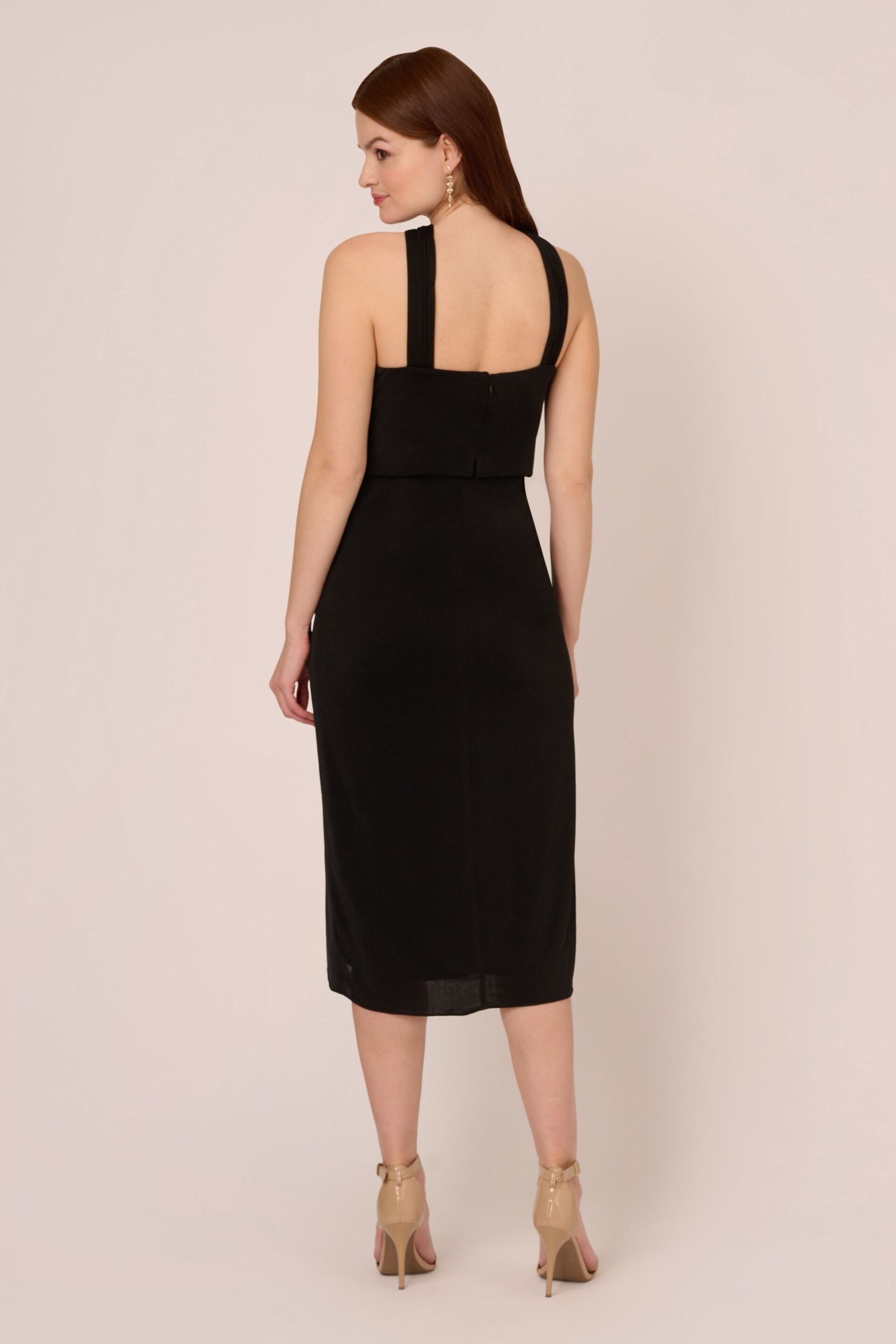 Adrianna Papell Novelty Faux Wrap Black Dress - Image 2 of 7