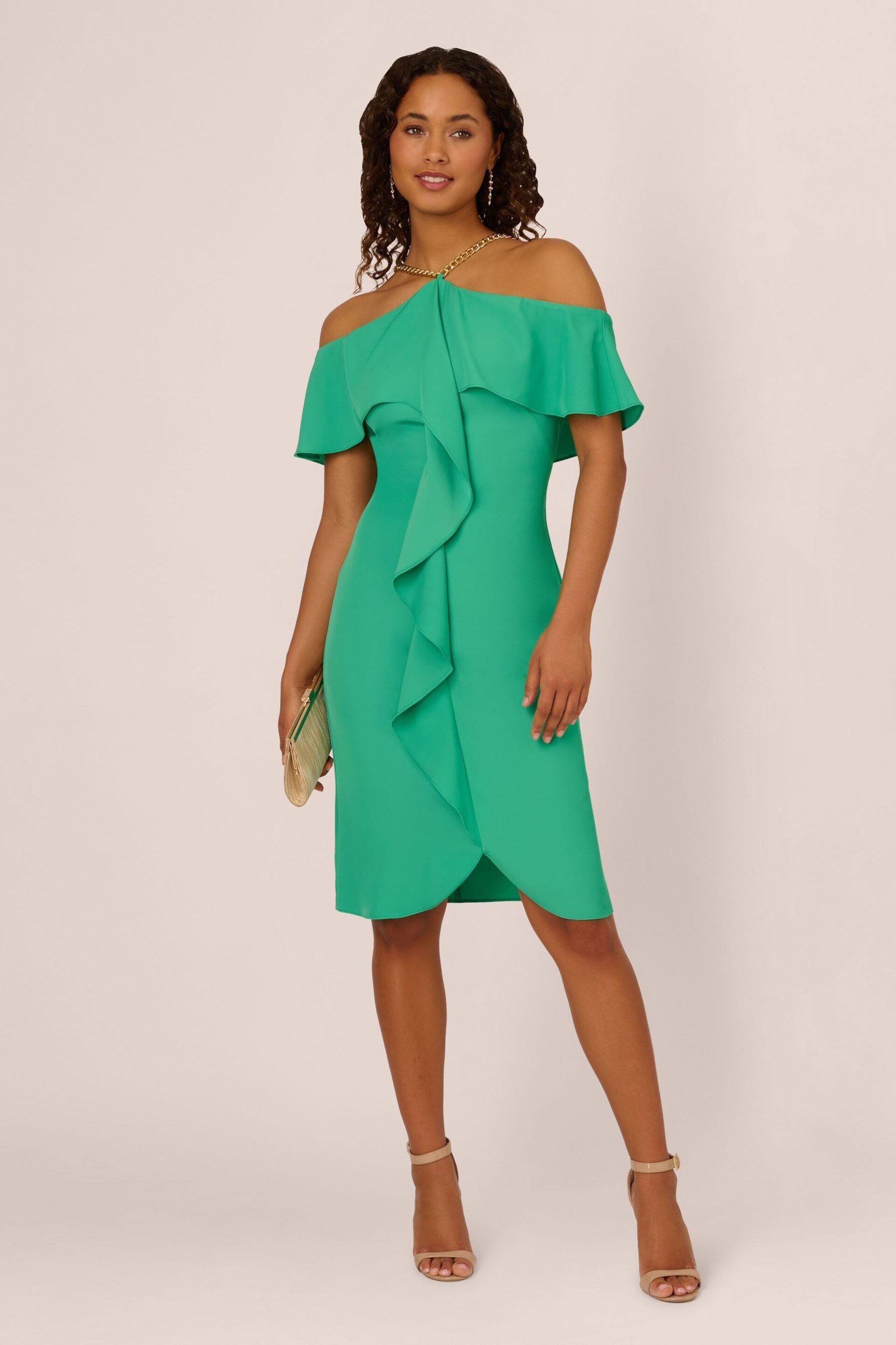 Adrianna Papell Green Neck-Chain Short Dress - Image 1 of 7