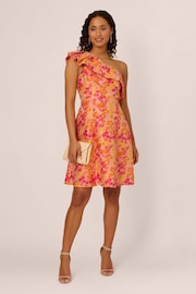 Adrianna Papell Orange One Shoulder Jacquard Dress - Image 4 of 6