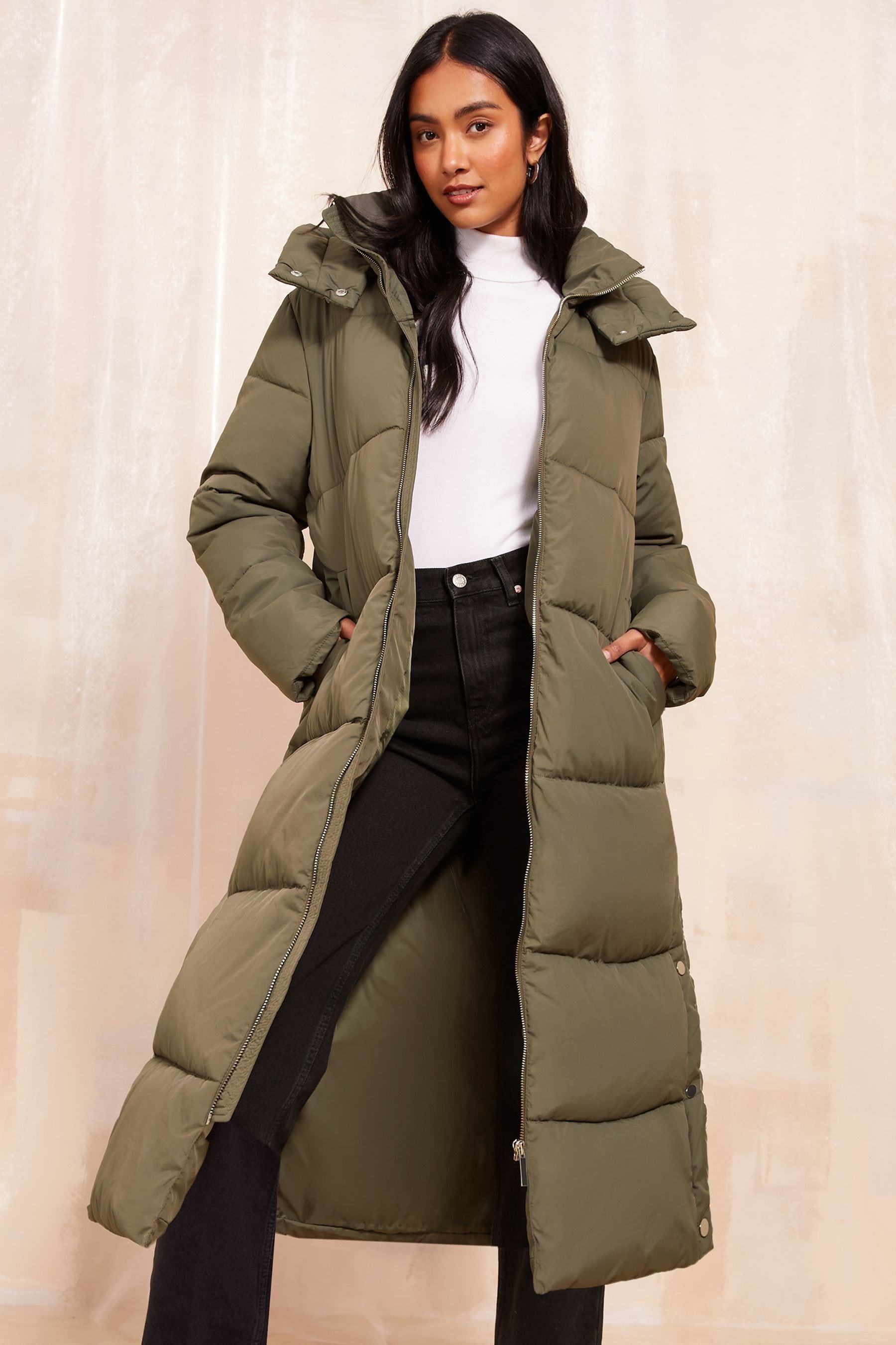 Longline khaki jacket deals