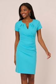 Adrianna Papell Blue Knit Crepe Draped Midi Dress - Image 1 of 7