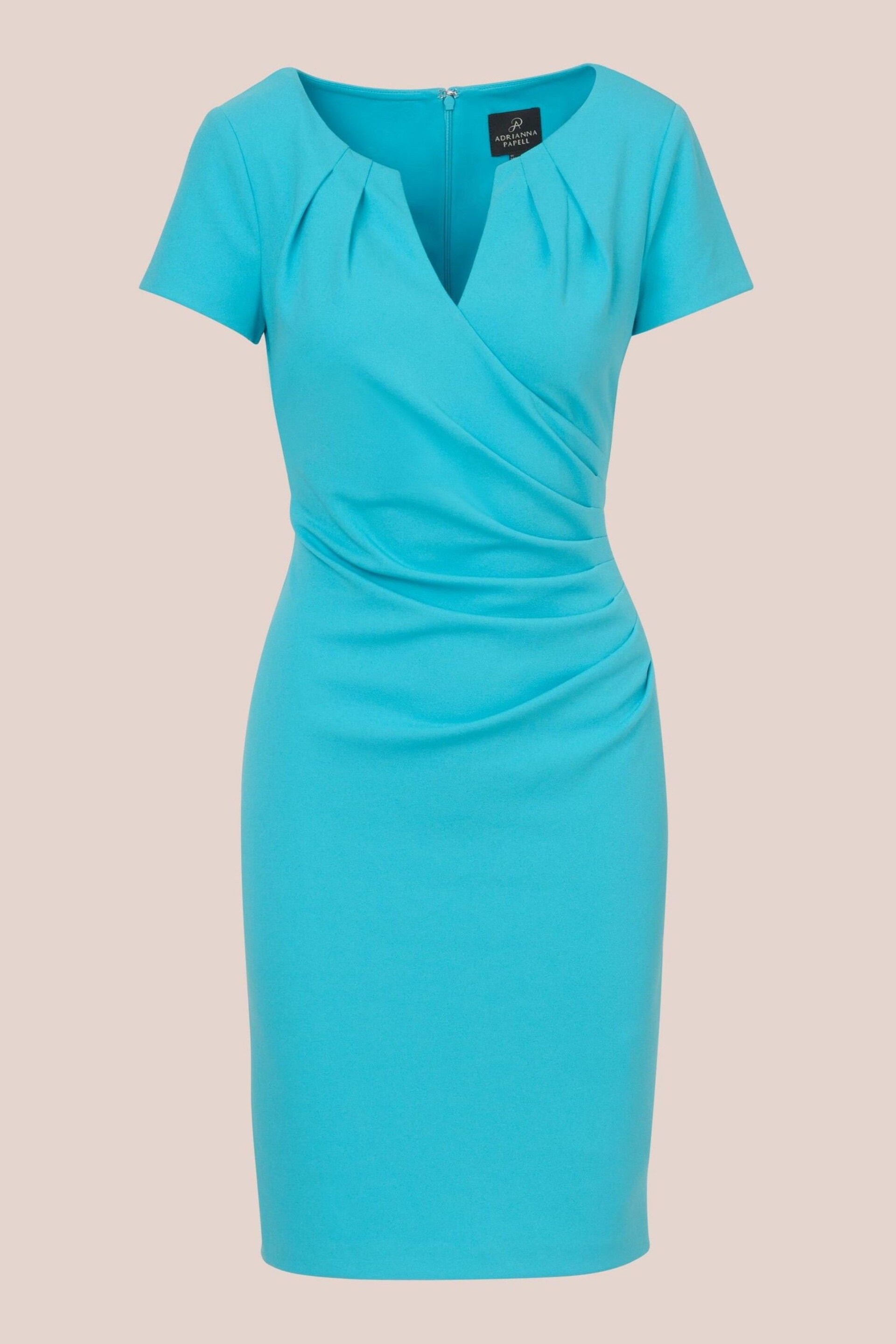 Adrianna Papell Blue Knit Crepe Draped Midi Dress - Image 6 of 7