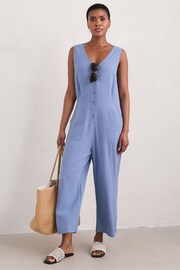 Seasalt Cornwall Blue Petite Carthew V-Neck Linen Blend Jumpsuit - Image 1 of 5