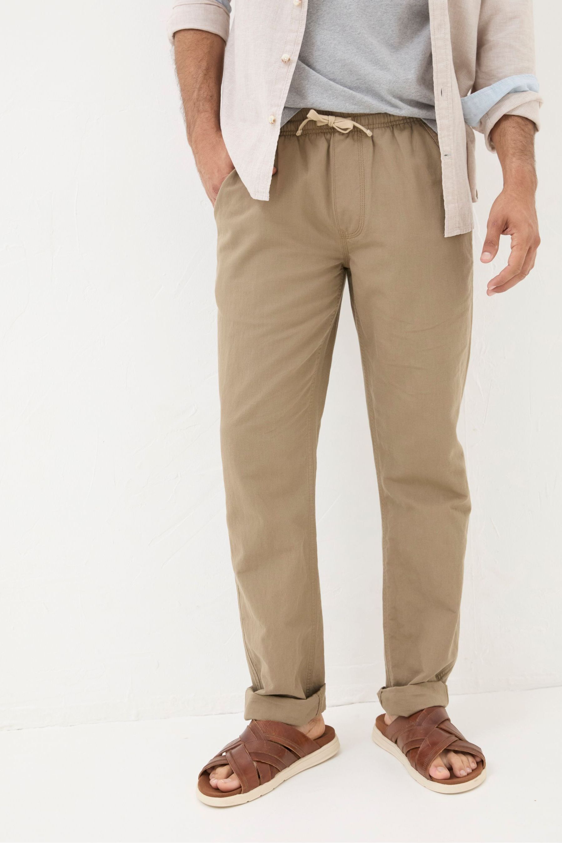 Buy FatFace Natural Straight Cotton Linen Trousers from Next Oman