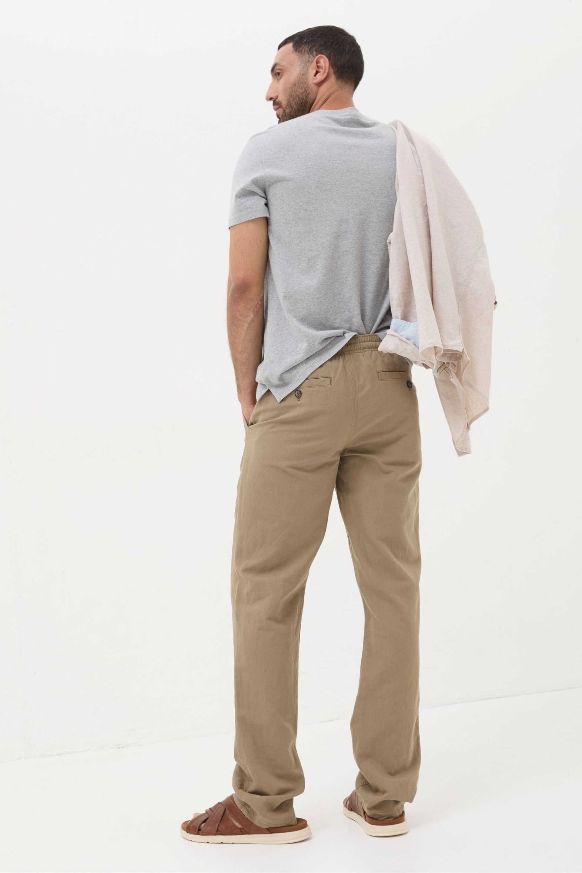 FatFace Natural Straight Cotton Linen Trousers - Image 2 of 5