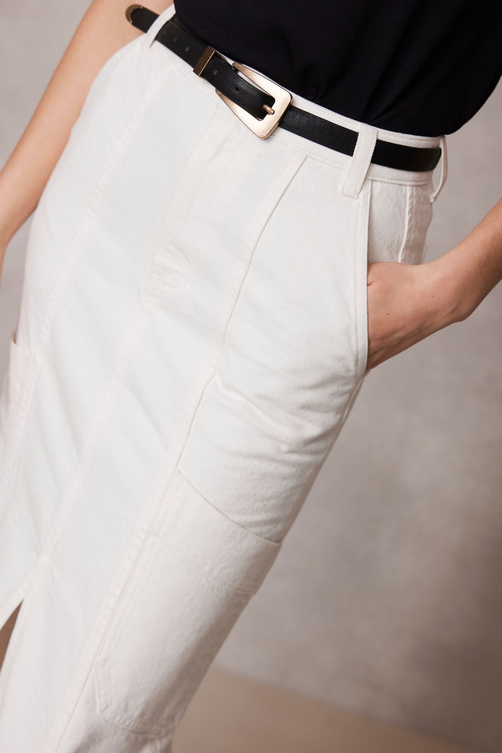 Mint Velvet Cream Cargo Pocket Midi Skirt - Image 3 of 5