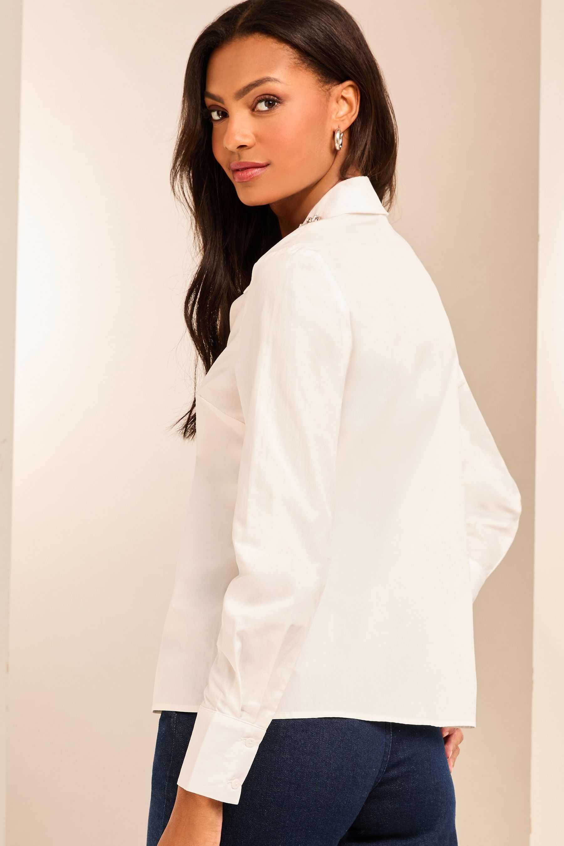 Buy Lipsy White Jewel Emellished Collar Poplin Shirt from the Next UK online shop