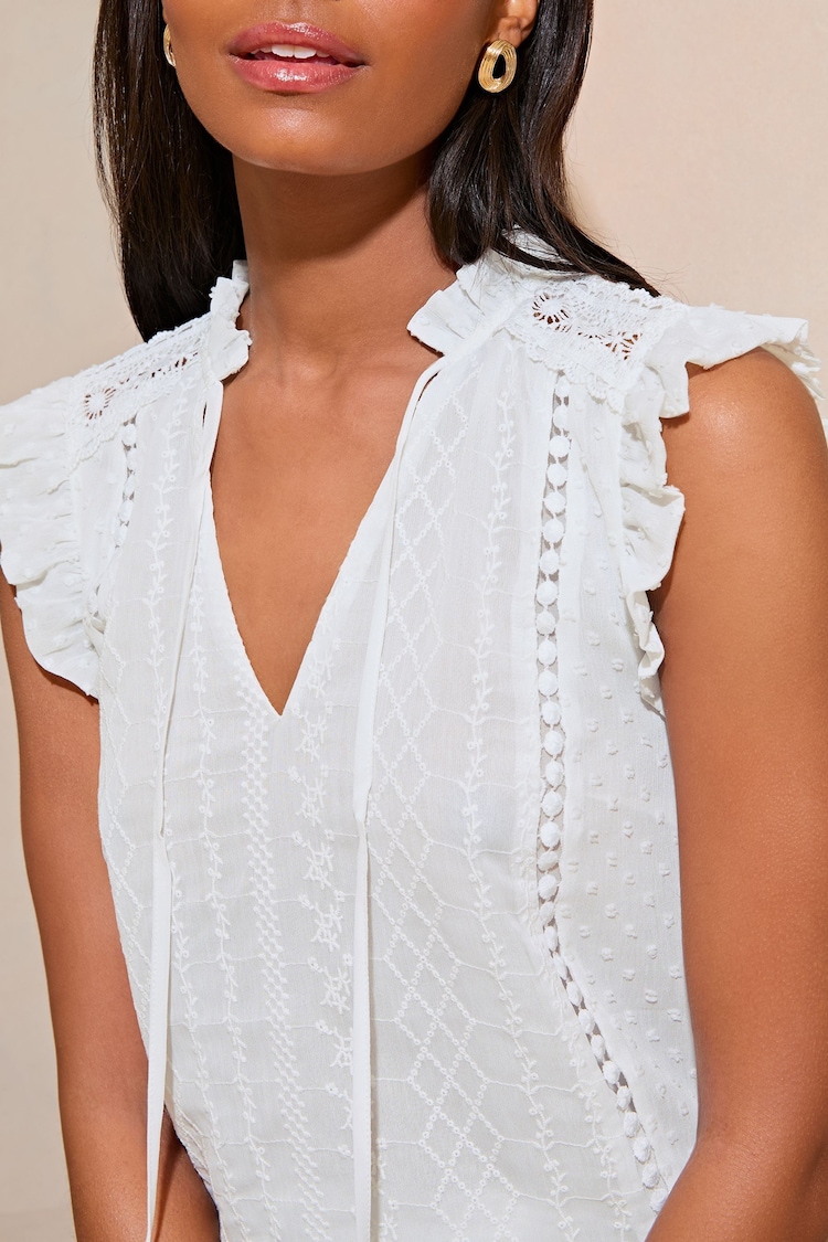 Lipsy White Sleeveless Lace Embroidered Blouse - Image 4 of 4