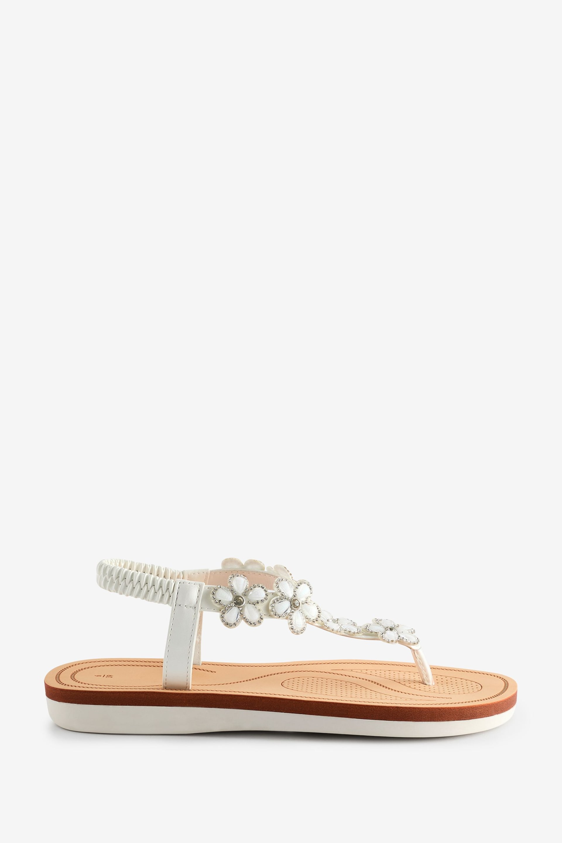 Yours Curve Off White Wide Fit Wide Fit Diamante Flower Sandals - Image 1 of 5
