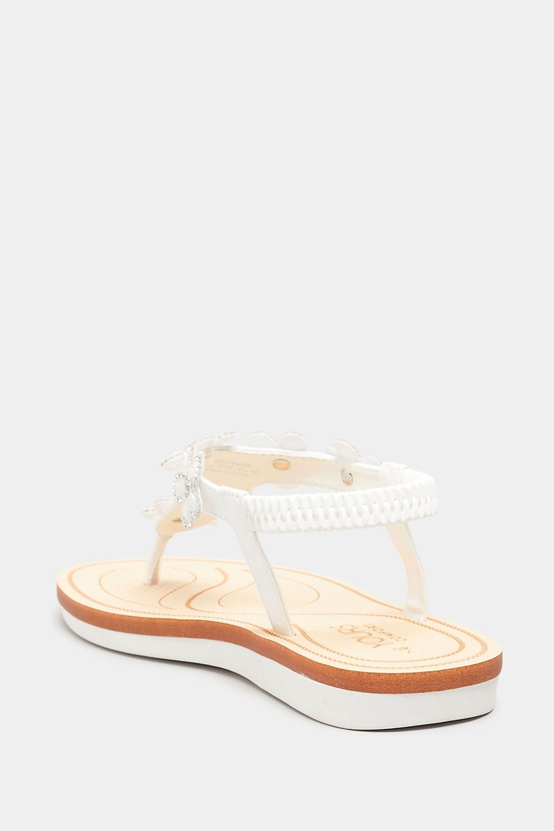 Yours Curve Off White Wide Fit Wide Fit Diamante Flower Sandals - Image 2 of 5