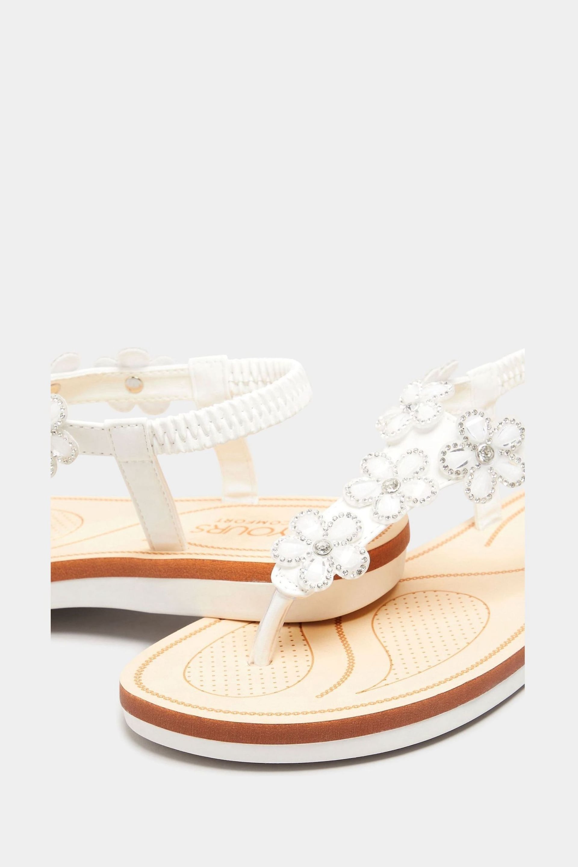 Yours Curve Off White Wide Fit Wide Fit Diamante Flower Sandals - Image 4 of 5