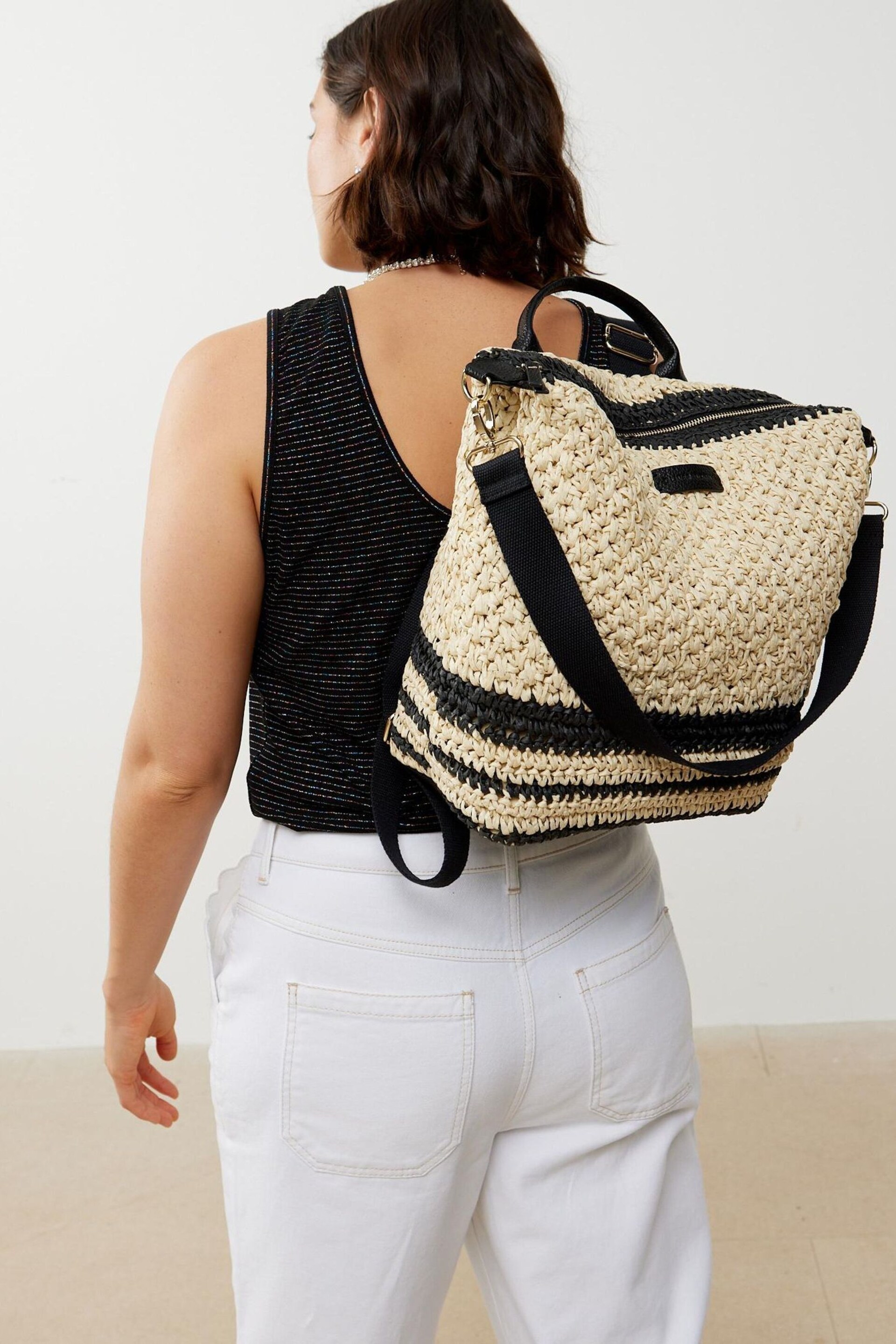 Oliver Bonas Brown Raffia Woven Ethel Backpack - Image 1 of 8