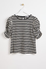 Oliver Bonas Black Stripe Ruched Sleeve Jersey Top - Image 1 of 5