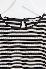 Oliver Bonas Black Stripe Ruched Sleeve Jersey Top - Image 3 of 5
