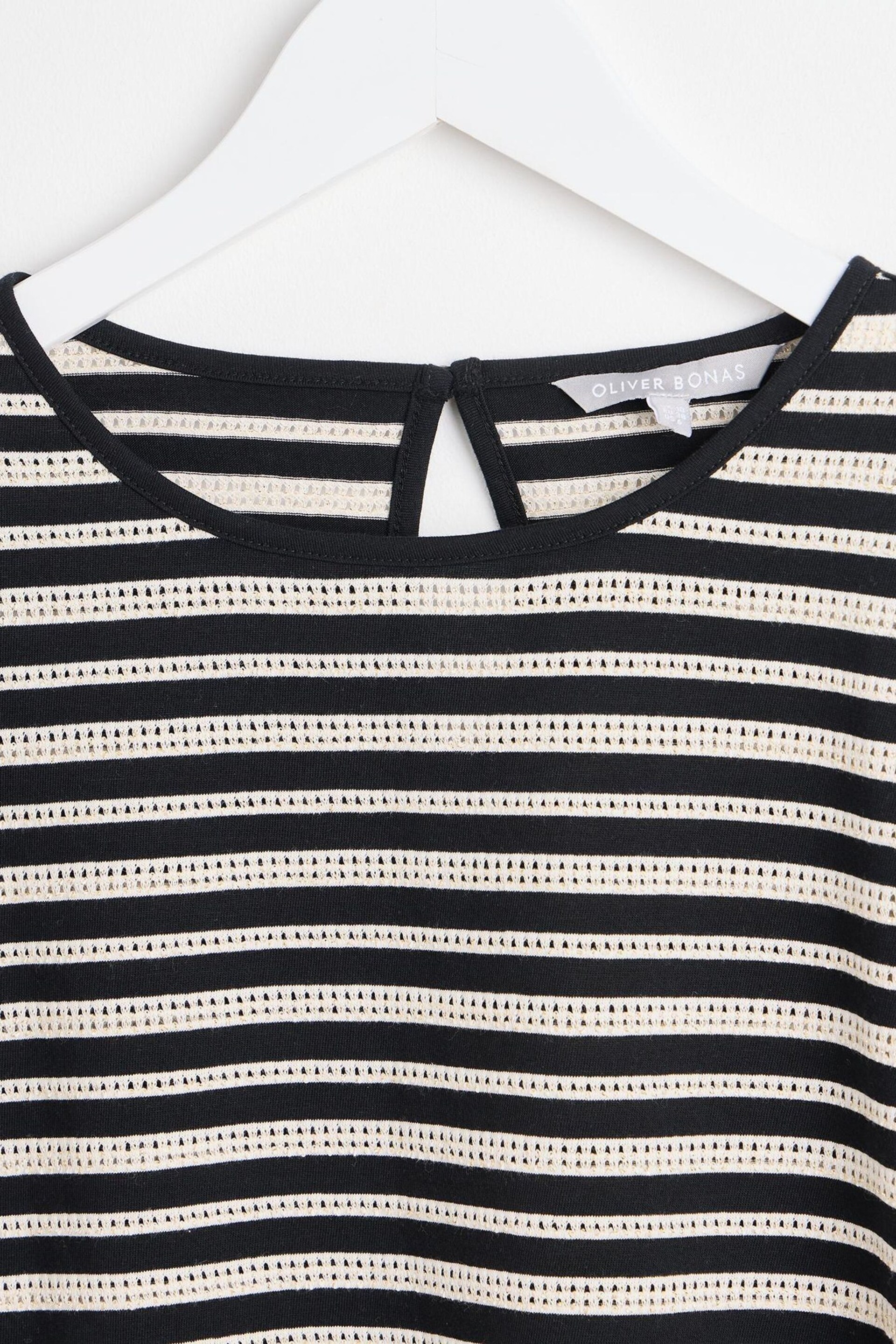 Oliver Bonas Black Stripe Ruched Sleeve Jersey Top - Image 3 of 5