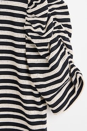 Oliver Bonas Stripe Ruched Sleeve Jersey Black Top - Image 4 of 5