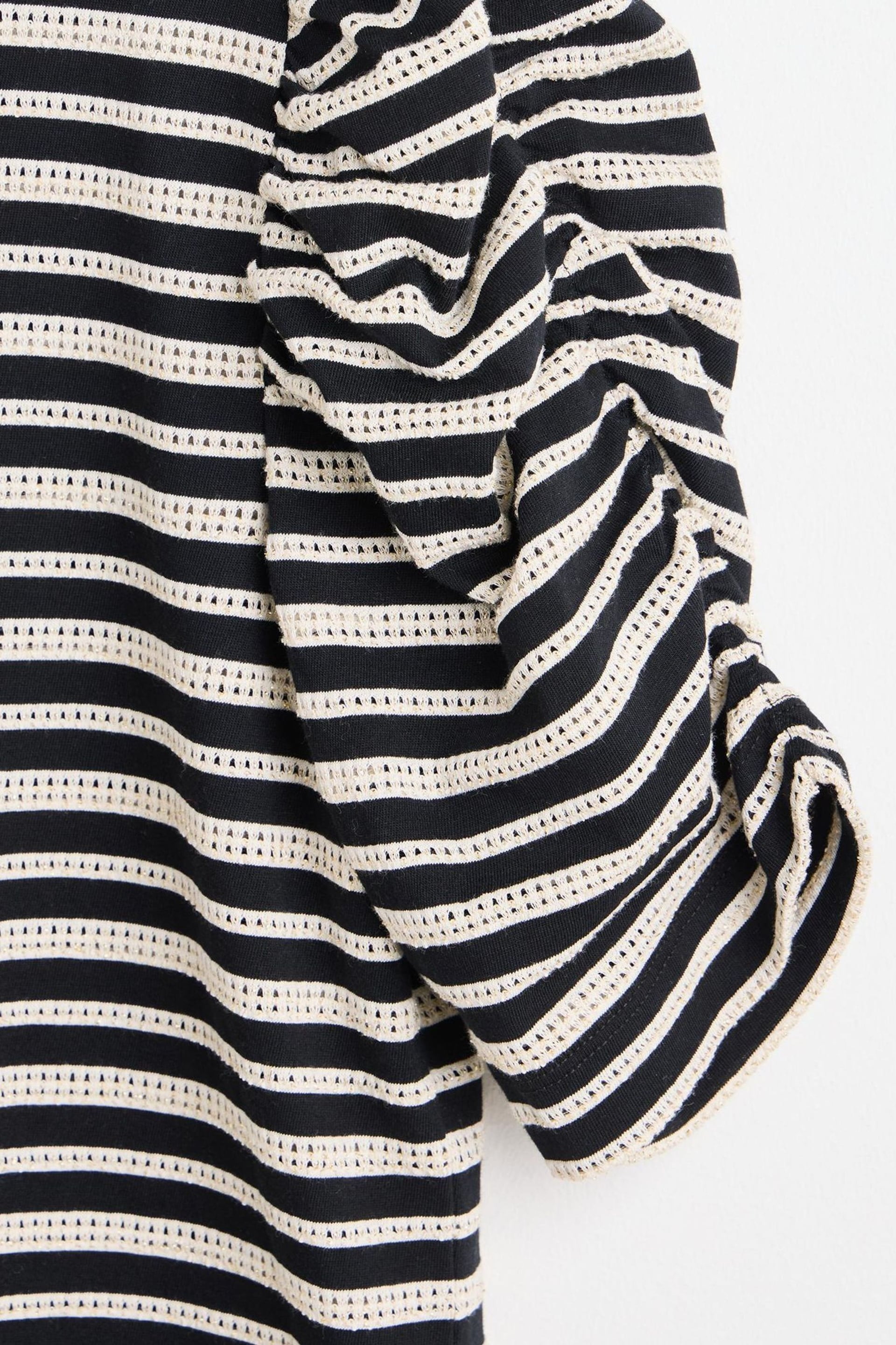 Oliver Bonas Black Stripe Ruched Sleeve Jersey Top - Image 4 of 5