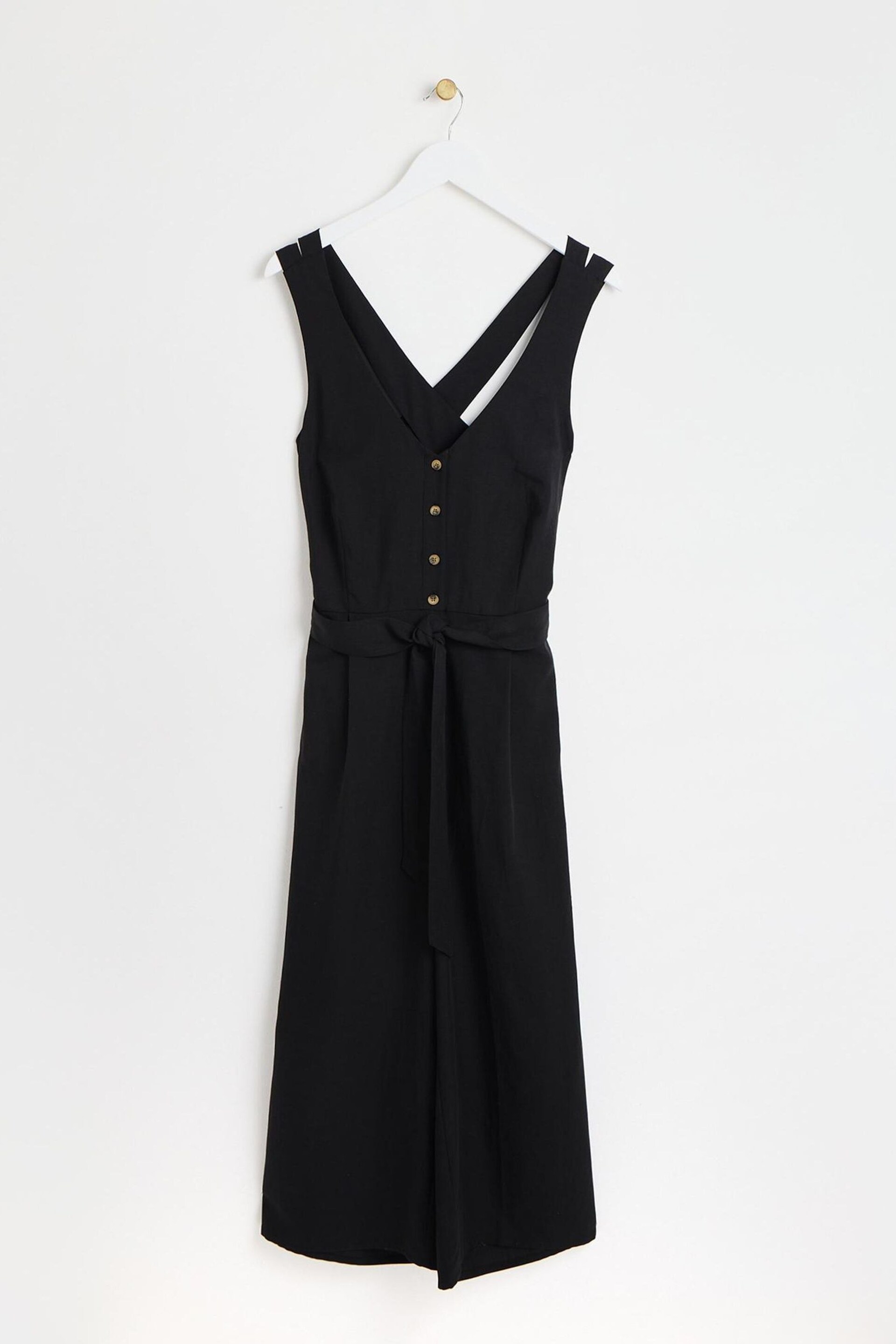 Oliver Bonas Belted Sleeveless Black Jumpsuit - Image 1 of 6