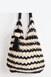 Oliver Bonas Black Crochet Scallop Tote Bag - Image 6 of 8