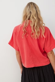 Oliver Bonas Red Coral Orange Linen Blend Boxy Shirt - Image 2 of 2