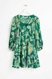 Oliver Bonas Green Paisley Floral Tiered Mini Dress - Image 1 of 6