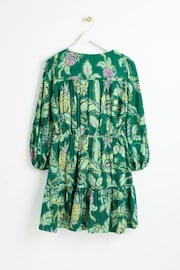 Oliver Bonas Green Mini Paisley Floral Tiered Dress - Image 2 of 6