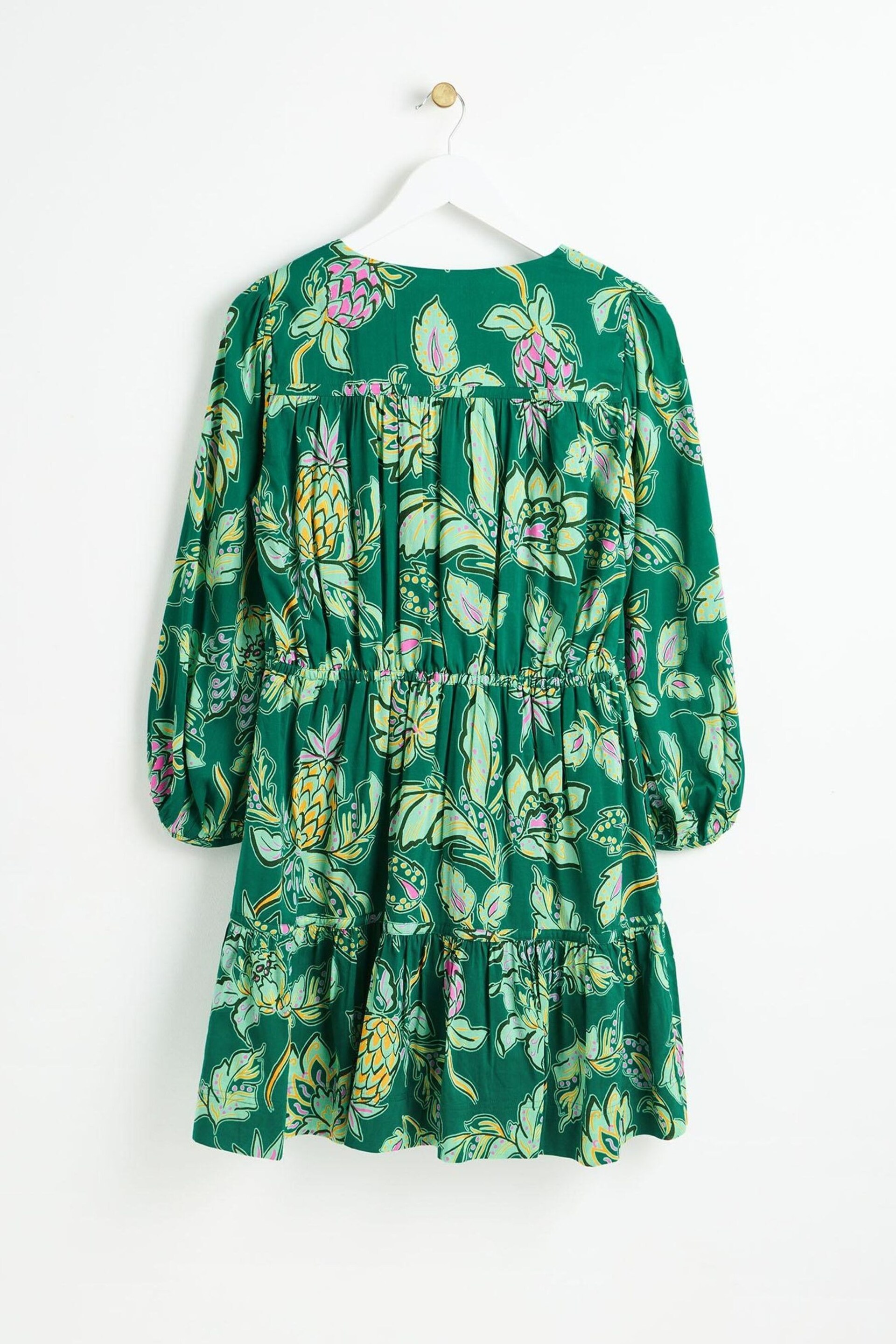 Oliver Bonas Green Mini Paisley Floral Tiered Dress - Image 2 of 6