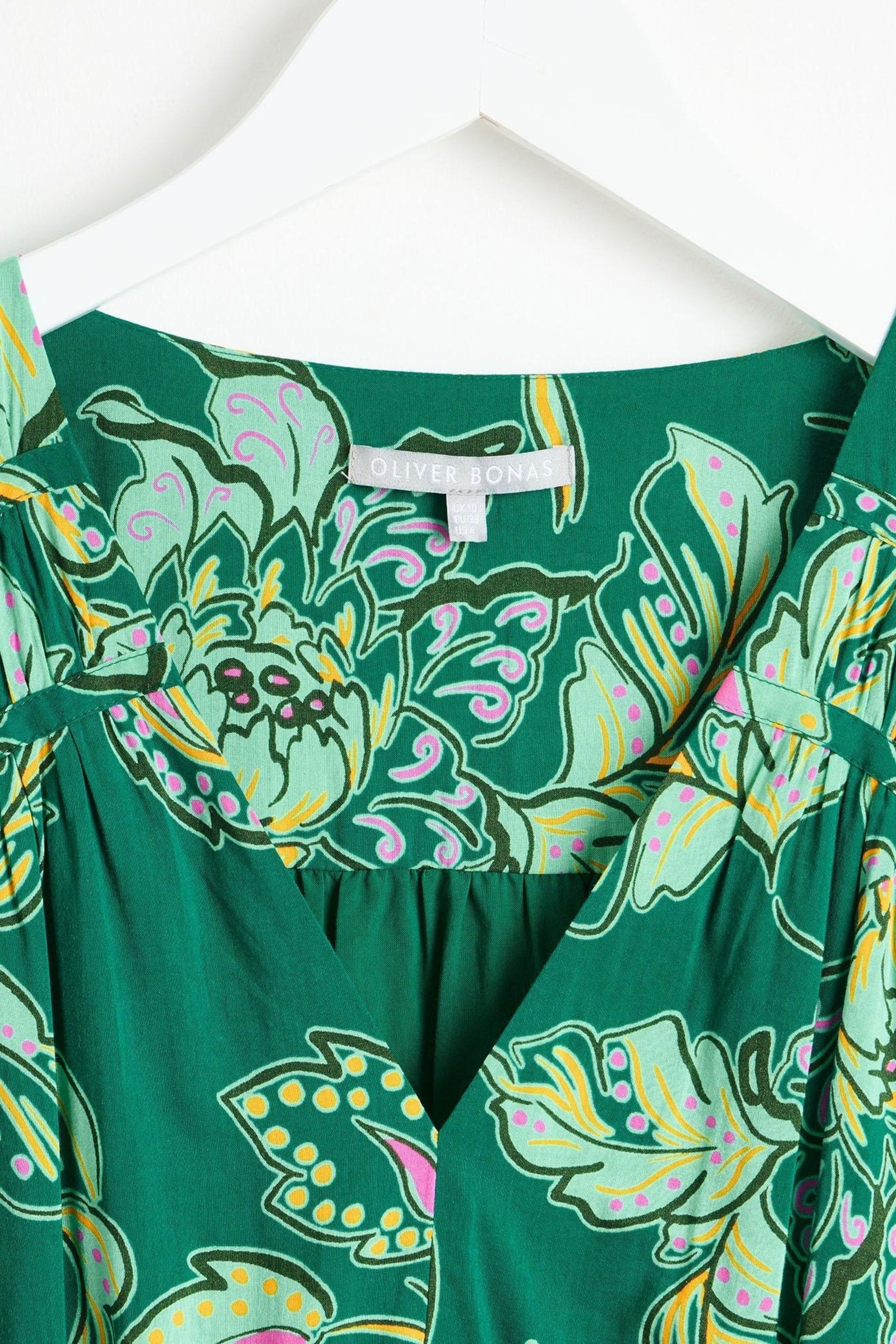 Oliver Bonas Green Mini Paisley Floral Tiered Dress - Image 3 of 6