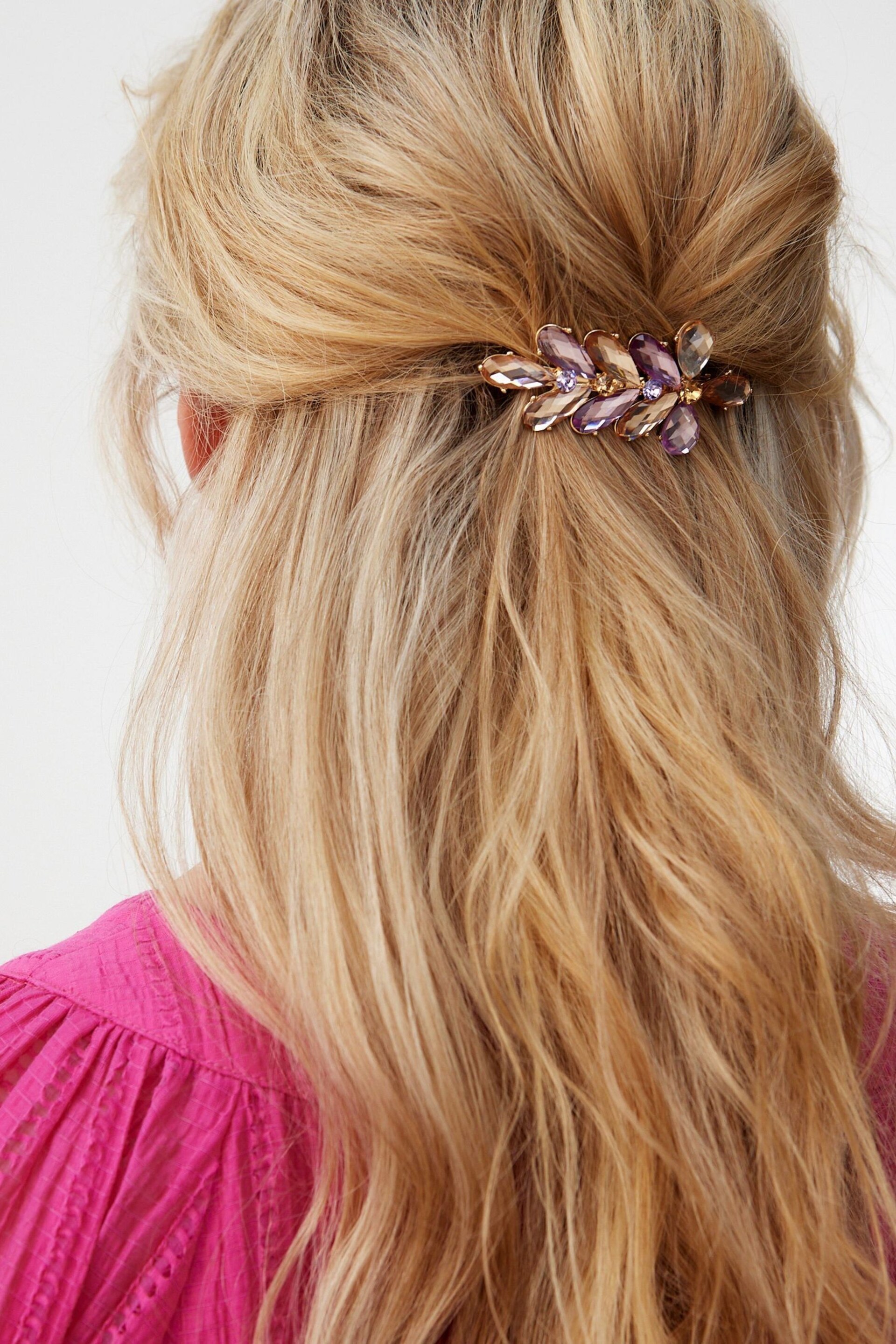 Oliver Bonas Pink/Purple Stones Floral Barrette Evie Hair Clip - Image 4 of 4